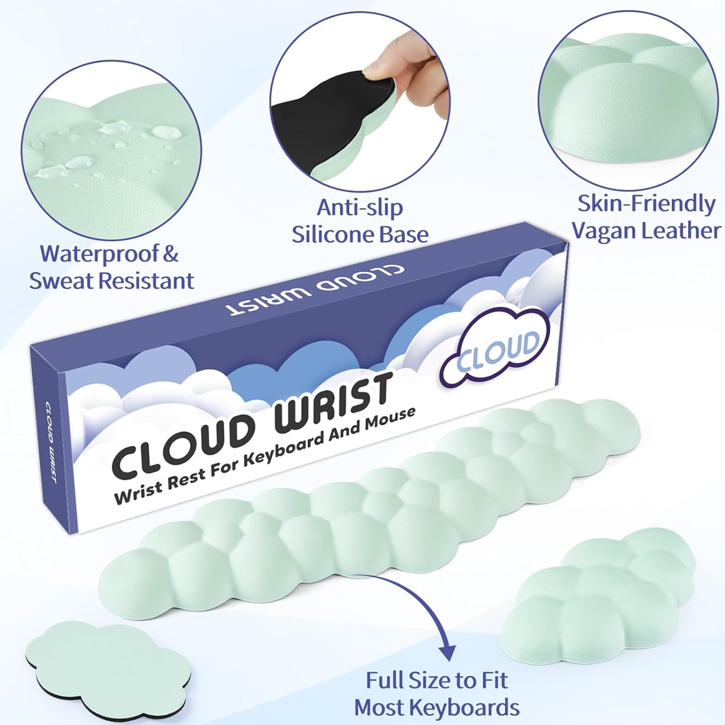 Sushret Cloud Wrist Rest for Keyboard and Mouse, Memory Foam PU Leather Keyboard Wrist Rest with Ergonomic Support, Non-Slip Base, Cute Arm Rest Pad & Palm Cushion, Office Desk Accessory, Purple