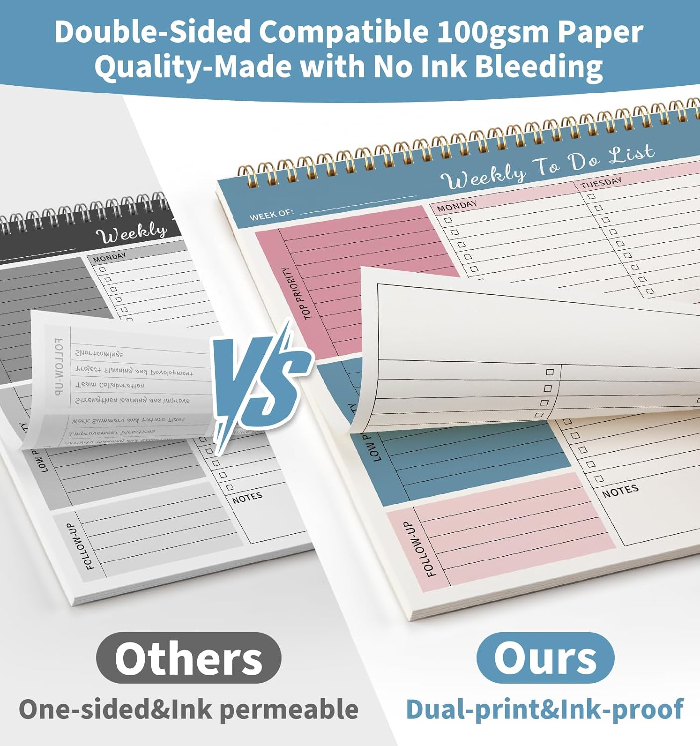 104 Pgs Weekly To Do List Notepad, 52 Duplex-Printed Undated Sheets 100 GSM（8.5"×11") Weekly Desk Planner For Work Home School Office Desk Accessories Supplies & Goal Setting Tasks - Green
