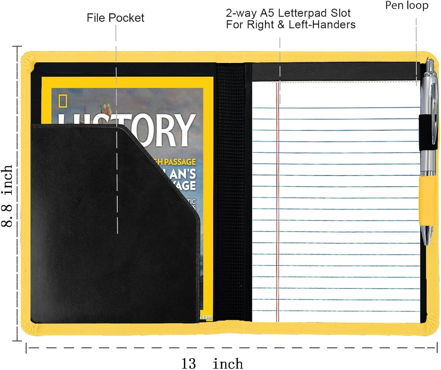 Padfolio/Portfolio Binder, Mini Padfolio Portfolio Binder 5 x 8 Legal Writing Pad, A5 Document Organizer Folder for Men Women, Black