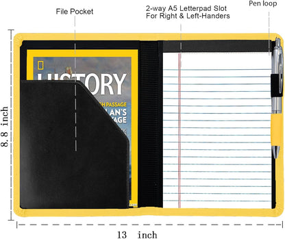Padfolio/Portfolio Binder, Mini Padfolio Portfolio Binder 5 x 8 Legal Writing Pad, A5 Document Organizer Folder for Men Women, Black
