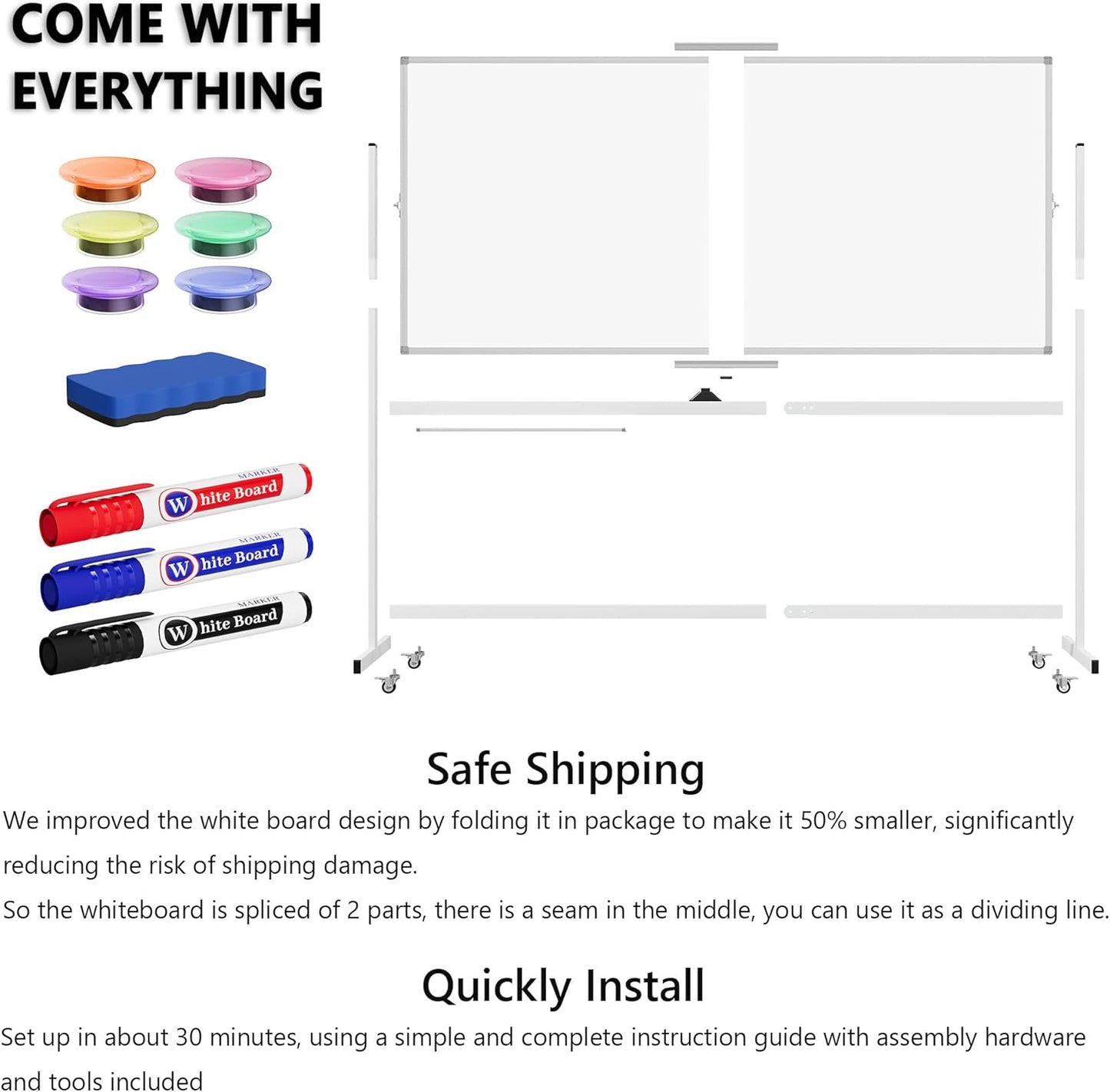 Large Whiteboard Easel with Stand, 36" x 24" Portable Standing Magnetic Dry Erase White Board, 3' x 2' Tripod Height Adjustable Flip Chart Easel for Home Office Classroom School, Silver