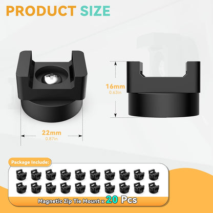 110 Pcs Magnetic Zip Tie Mount Base 26lbs Strong Magnetic Zip Tie Holder Multipurpose Magnet Cable Tie Clips Holder Wire Management Clips for Home Office Marine Electrical Wiring Organization Black