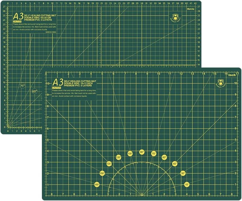 HEADLEY TOOLS 18" x 24" Thickened Self Healing Cutting Mat, A2 Rotary Cutting Sewing Mat for Crafts, Double Sided 5-Ply Table Cutting Board for Fabric Quilting Leather Arts Hobby Project, Grey/Black