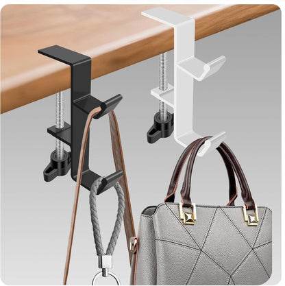 Desktop Hook Under-Table Handbag Hanger Wallet Hook Simple for Holiday Decoration Desktop Backpack Rack Headphone Hanger 2-Piece Pack Double Hook (Black)