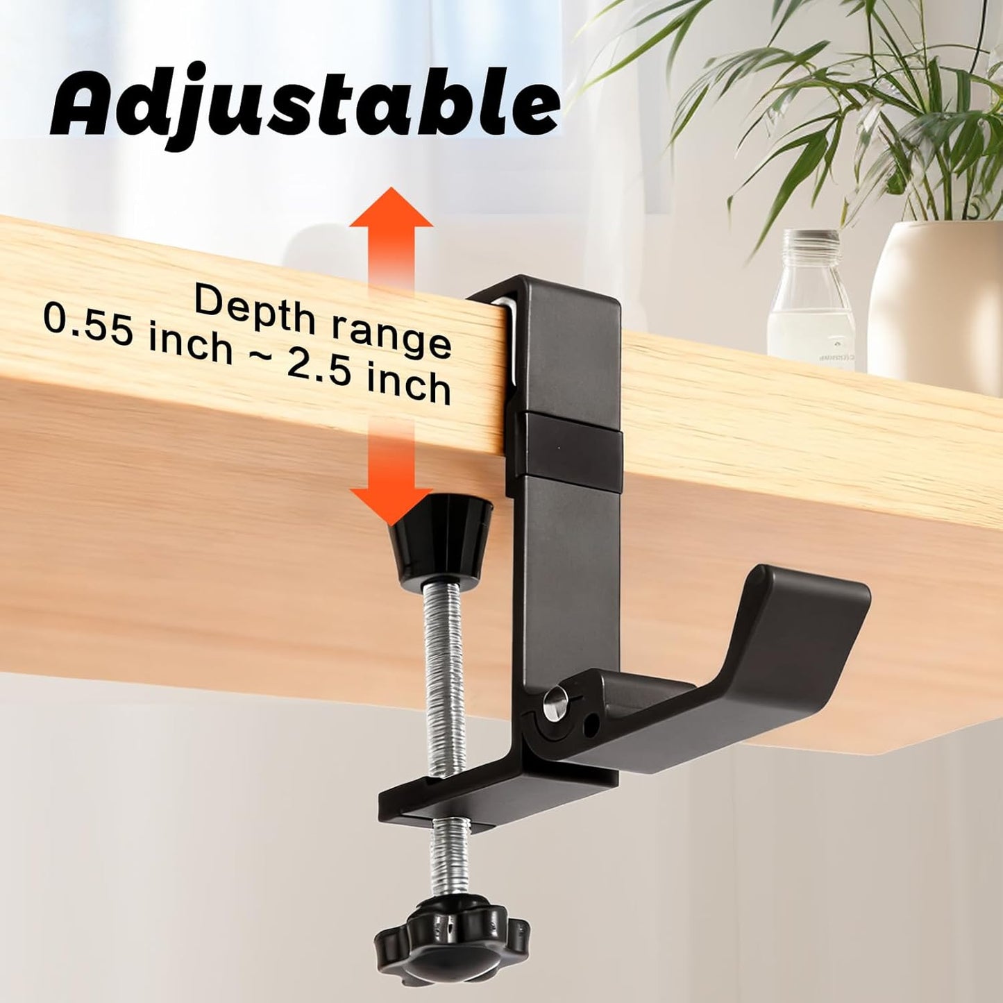 Desk Bag Hook - Bag Hanger for Table with Adjustable Arm Clamp - Aluminum Under Desk Handbag Hanger - Clamp Hook for Purse, Bag, Headphone,Fold/Black,2 pcs (White)
