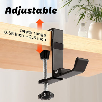 Desk Bag Hook - Bag Hanger for Table with Adjustable Arm Clamp - Aluminum Under Desk Handbag Hanger - Clamp Hook for Purse, Bag, Headphone,Fold/Black,2 pcs (White)