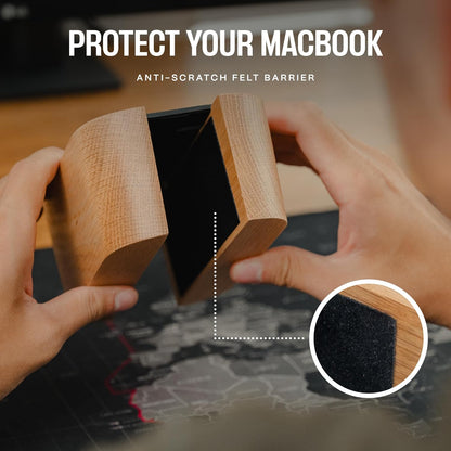 COREMINDED Adjustable Dual Vertical Laptop Stand for Desk, Wooden Laptop Holder, MacBook Pro Stand, Wood Mac Air Dock