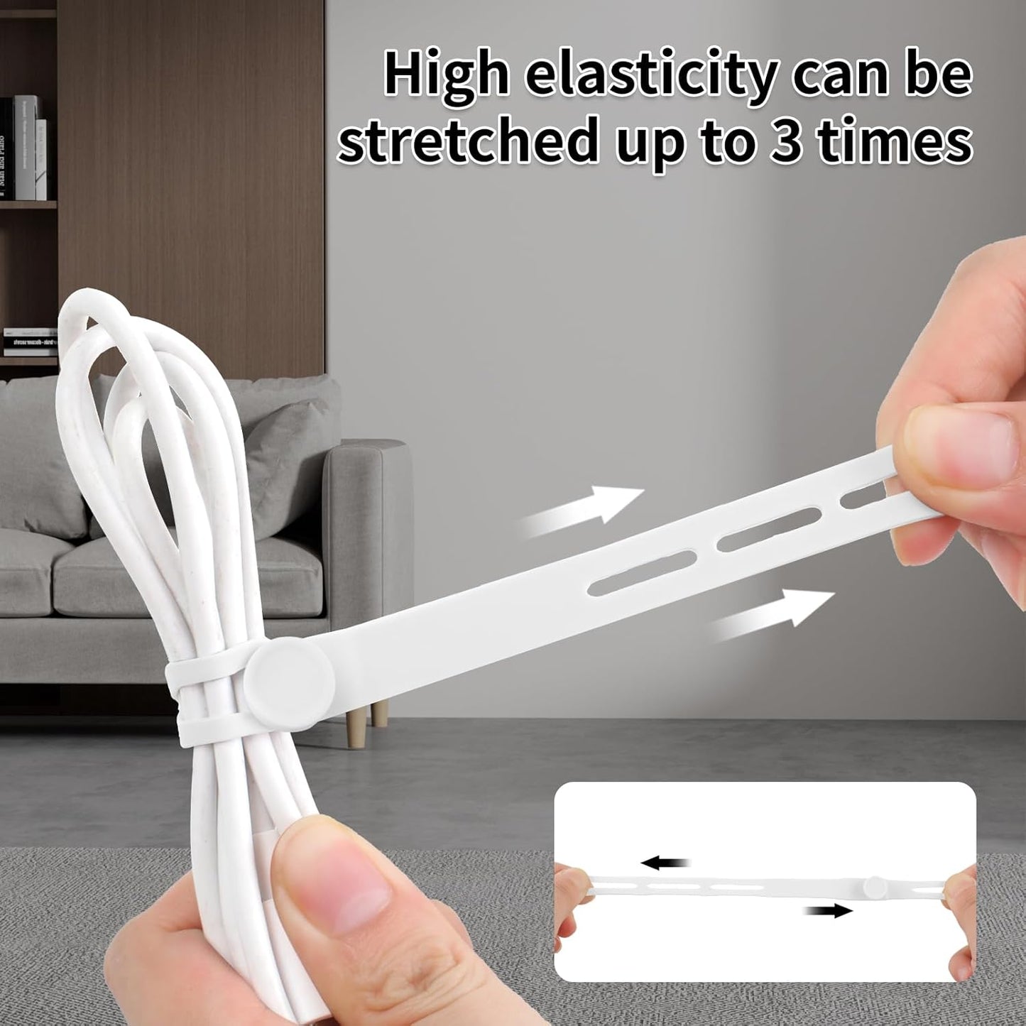 Oligei 25 Pcs Silicone Cable Ties, Cable Ties Reusable, High Elasticity Cord Wraps for Electrical Cords, Cord Organizer for Earphone, Phone Charger(Black)