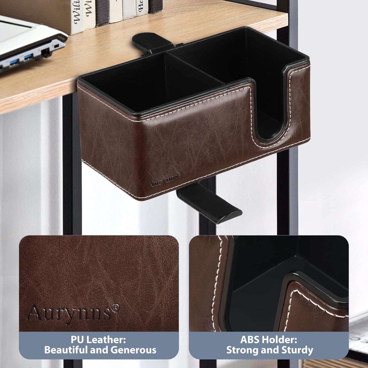 Desk Cup Holder Clip on Pen Holder Headphone Hanger Headset Stand Rotatable Clamp Hook Under Desk (Black)