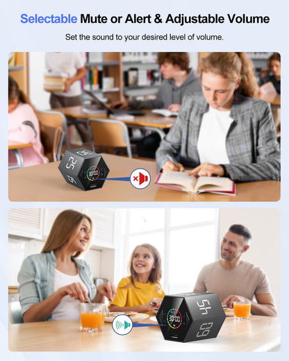 Ticktime Pomodoro Timer Cube, Hexagon Productivity Timer, Pause & Resume, Silent, Vibrate & Adjustable Sound Alert, for ADHD, Task, Work, Study, 5/15/25/30/45/60min & Custom Countdown,Gray