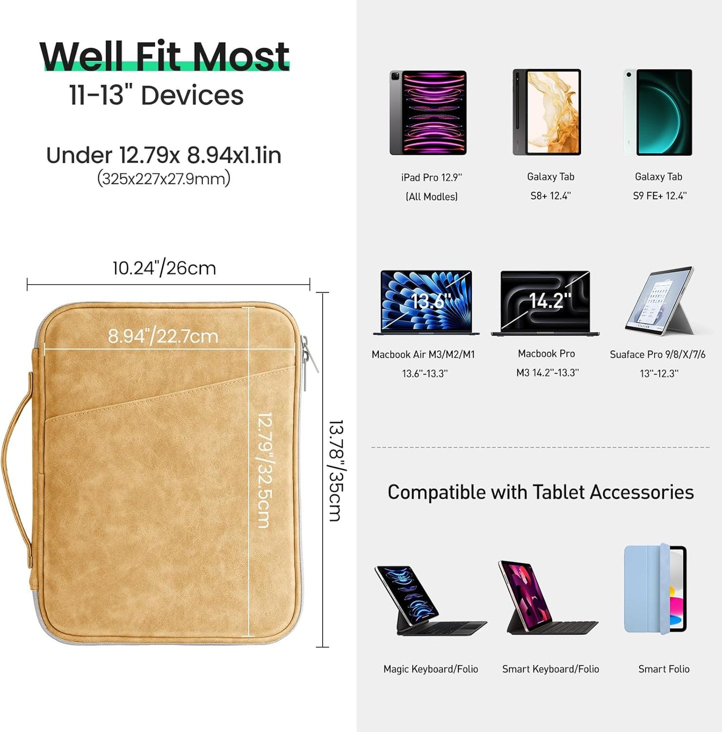 DTTO 9-11 Inch Tablet Sleeve Bag for iPad A16, iPad Air 11-inch M3 M2 / Air 5/4th Gen 10.9", iPad Pro 11 M4, iPad 10/9/8/7th Gen, Galaxy Tab A9+, Waterproof Travel Bag, Pink