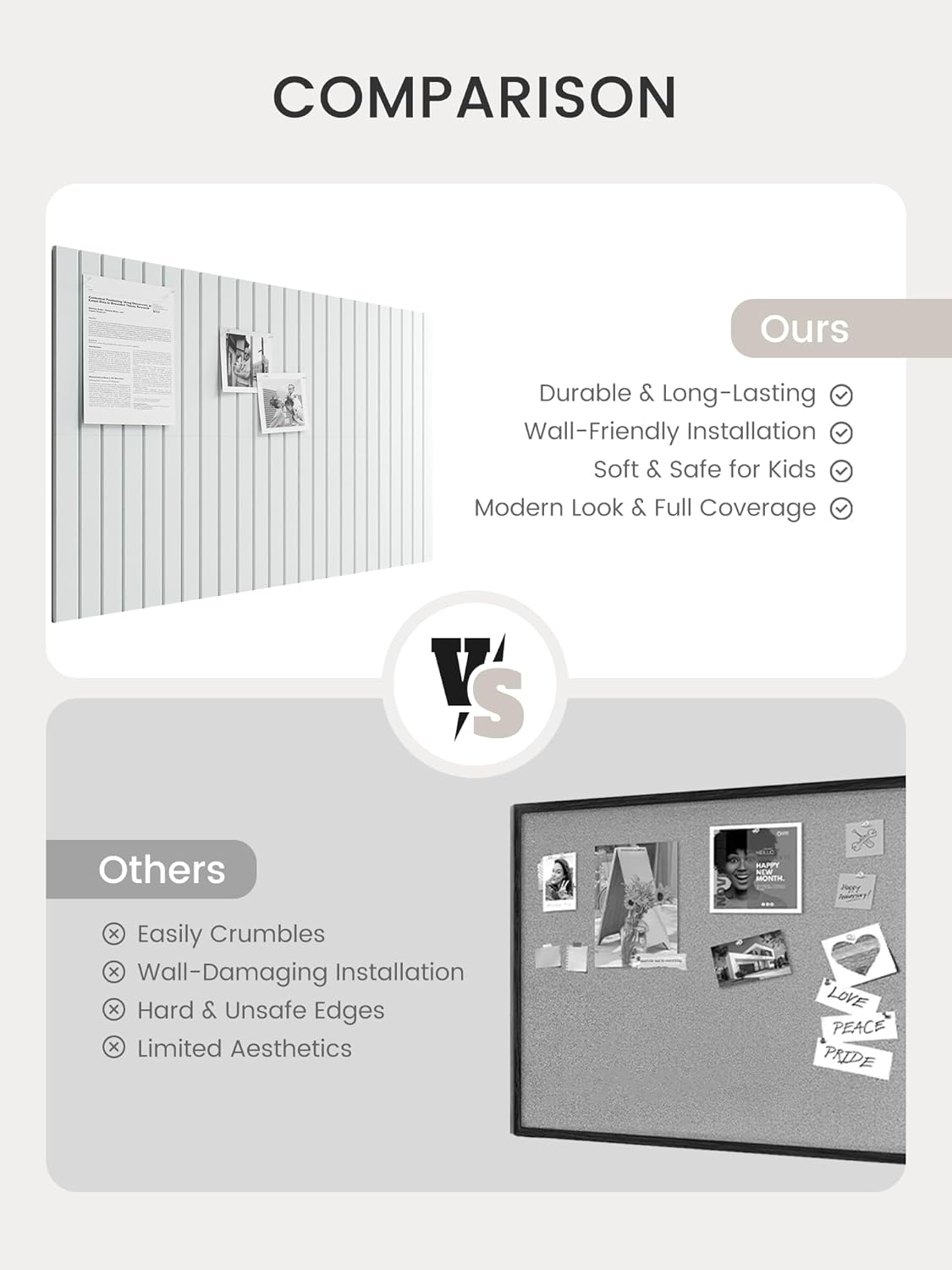 Bumusty Large Cork Board Alternative-48 x 36" Felt Bulletin Board Tiles, with 30 Pushpins, 70 Adhesive Tabs, Fine-Stripe 12-Pack, Cork Boards for Office Push Pin Board Felt Board-Oatmeal