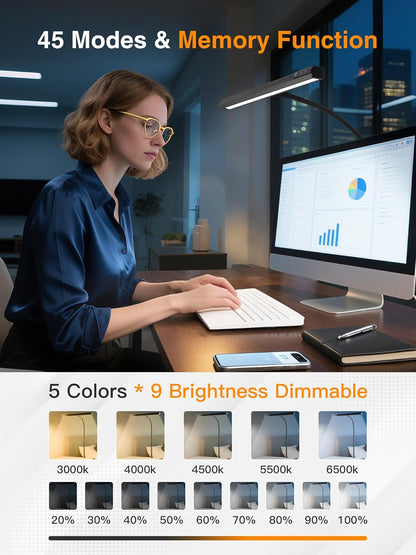 LED Desk Lamp for Home Office,5 Color+9 Brightness Office Desk Lamp,1200Lumen Eye Protection Desk Light,Computer Light with Remote Control & Timer for Office/Monitor/Computer/Study/Puzzle