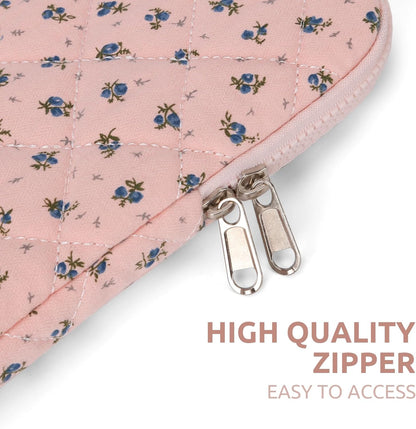 Puffy Laptop Sleeve 13 Inch Cute Quilted Laptop Protective Case Padded Floral Computer Sleeve for MacBook (A-Blue, 13 Inch)