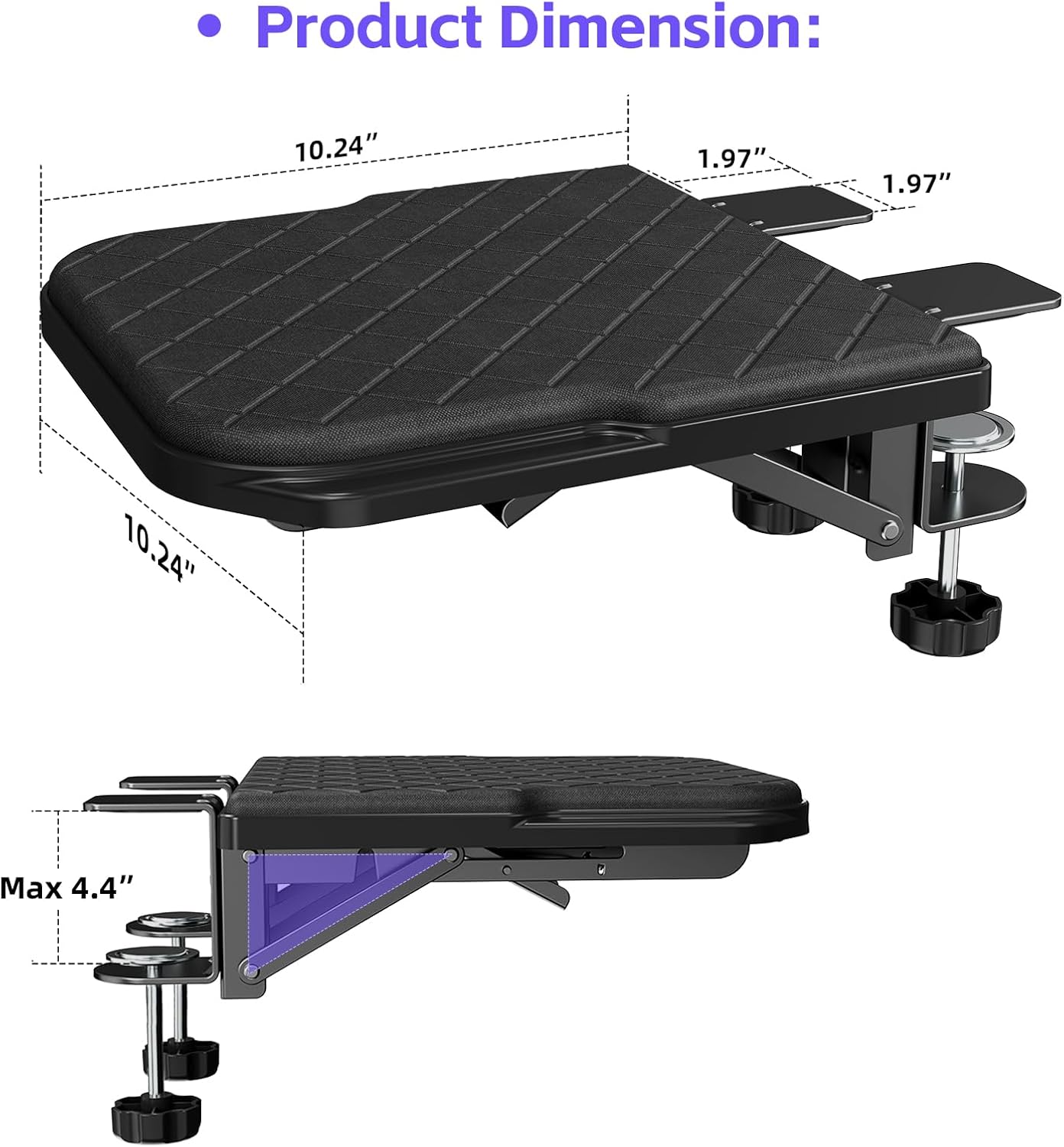 CABTE Ergonomics Desk Extender Tray, Table Mount Arm Wrist Rest Shelf, 180° Swivel Elbow Arm Support, Computer Desk Extender Tray for Home and Office (Black - Rotating)