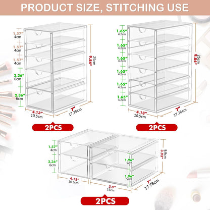 caktraie Makeup Organizer Storage With 16 Drawers, 4 Pcs Desktop Office Supplies, Desk Organizers, Clear Accessories, Dustproof Storage Drawer and for Make Up, Jewelry, Pen, Stationary