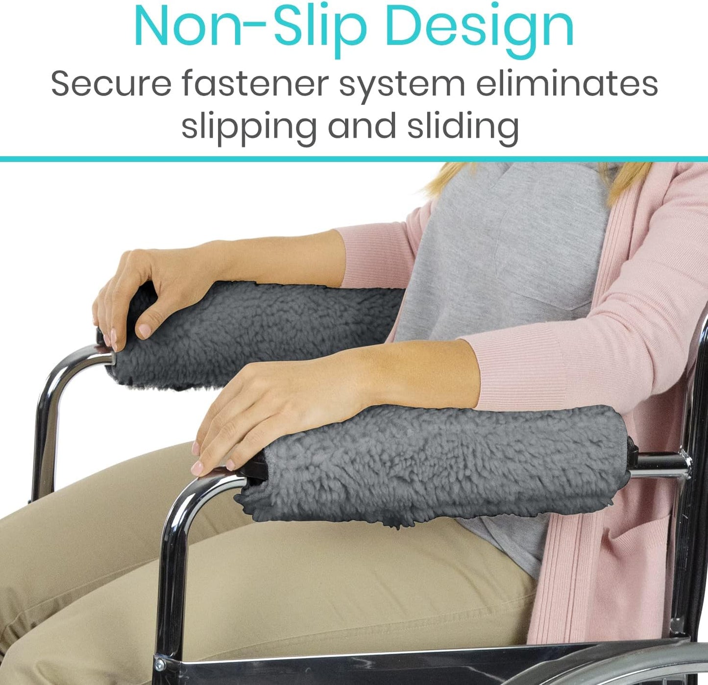 Vive Wheelchair Armrest Pads (2 PCS) - Memory Foam Sheepskin Cushion Accessories for Transport Electric Wheel Chair Arm Rests - for Adults, Seniors, Handicapped - Soft Support for Office Chair