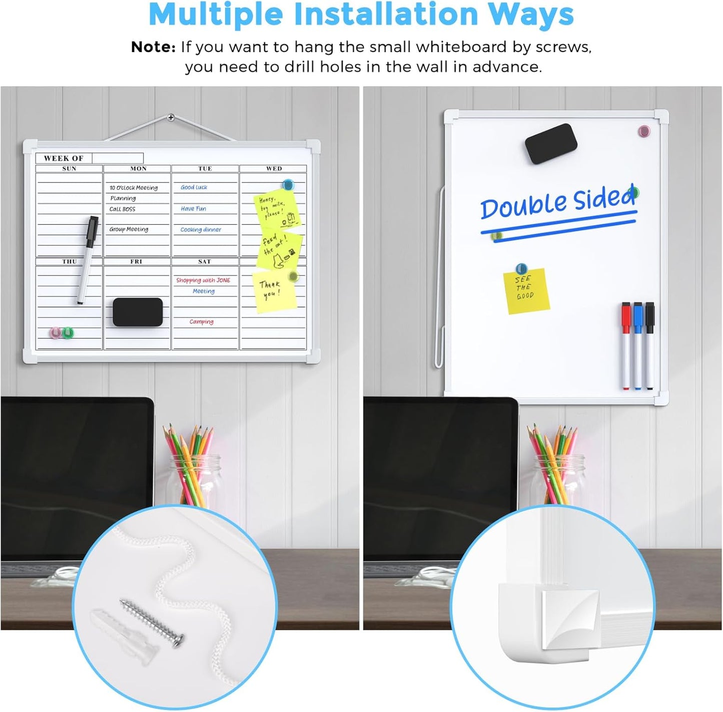 MaxGear Monthly Calendar Dry Erase Board for Wall, 16"x12" Small Hanging Double-Sided White Board, Portable Whiteboard for Planning, Drawing, Memo, to Do List, School, Home, Kitchen, Office