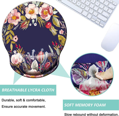 Mouse Pad with Wrist Support, Ergonomic Mouse Pad with Memory Foam Wrist Rest Cushion, Non-Slip Rubber Base Gaming Mice Pad for Home Office Computer Laptop, Flowers Grass