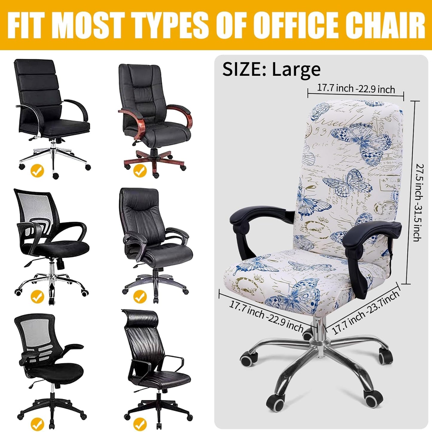 Smiry Stretch Printed Office Chair Armrest Covers, 2 Pcs Soft Fit Removable Washable Computer Desk Chair Arm Covers Protector, Black