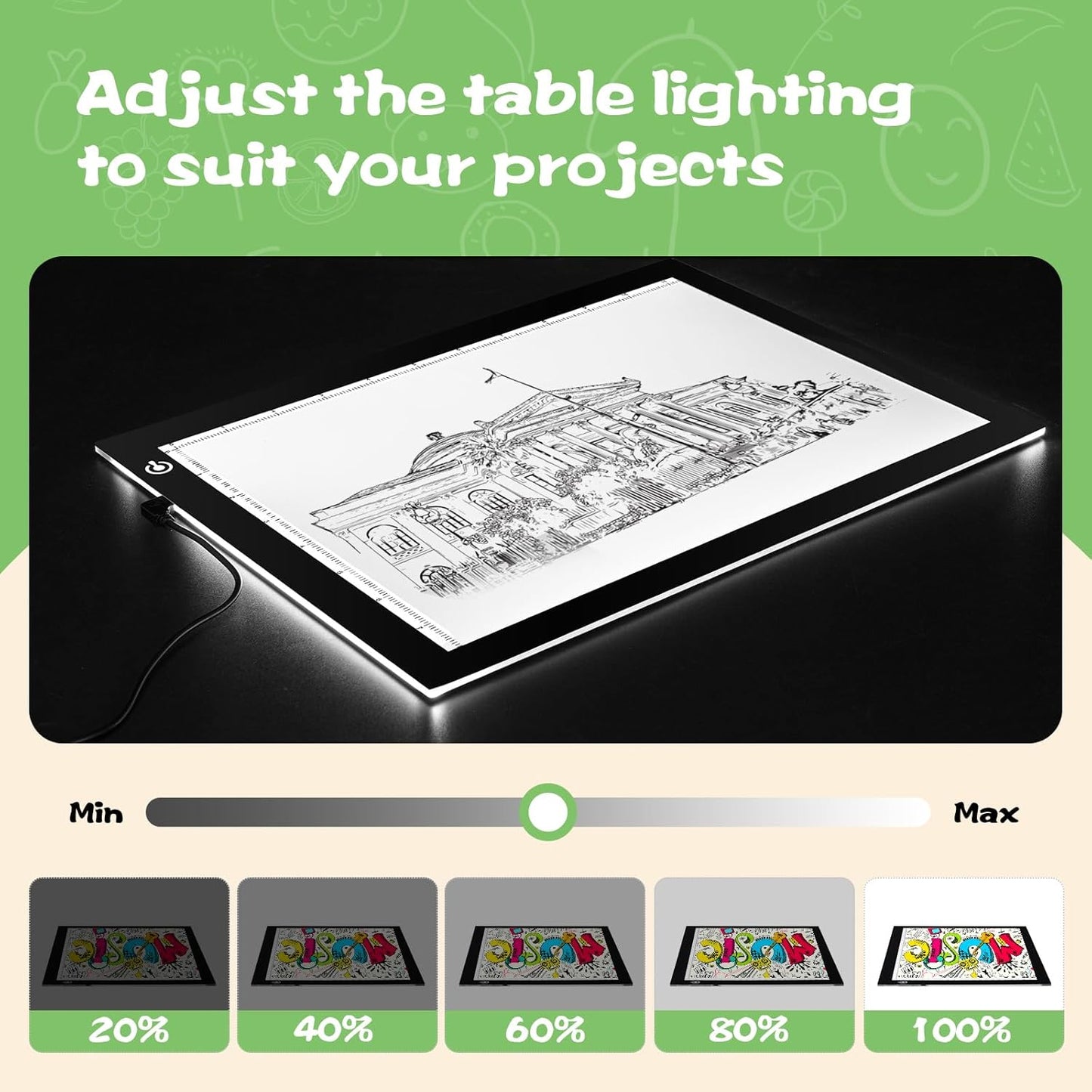 KIVOTAC 9x12 Inch LED Light Pad, Ultra-Thin USB Powered Bright Light up Box Adjustable Light Table for Drawing, Weeding Vinyl, Diamond Art, Sketching, Tracing and Animation