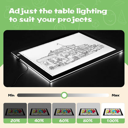 KIVOTAC 9x12 Inch LED Light Pad, Ultra-Thin USB Powered Bright Light up Box Adjustable Light Table for Drawing, Weeding Vinyl, Diamond Art, Sketching, Tracing and Animation