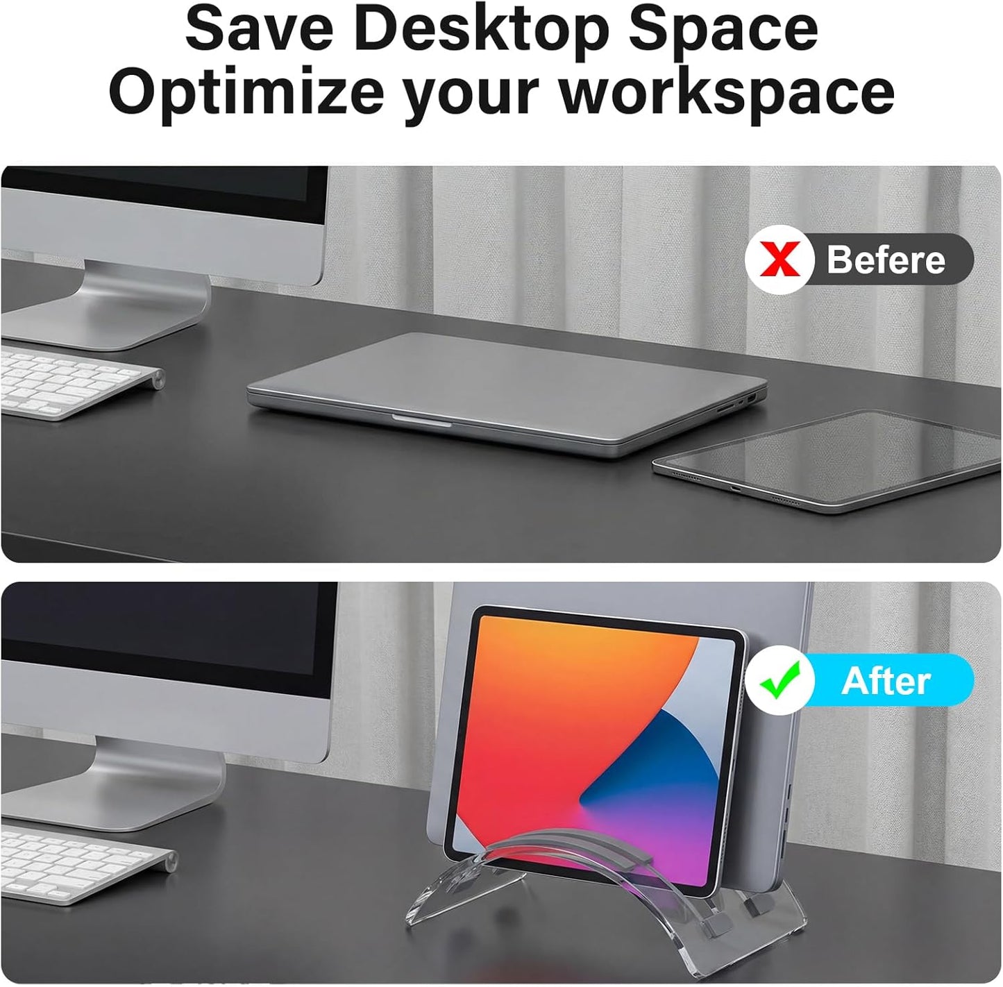 Vertical Dual Laptop Stand Acrylic Desktop Notebook Dock Invisible Vertical Laptop Holder for Desk Office Home Supplies Space Saving Organizer