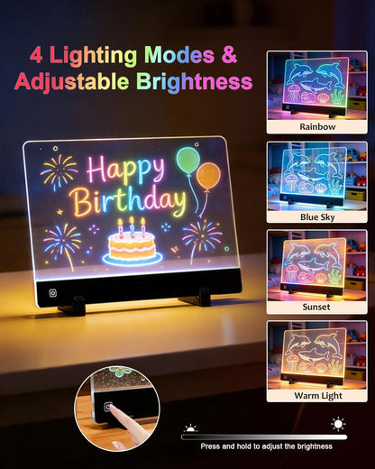 LED Drawing Board for Kids, Rechargeable Light Up Doodle Glow Pad, 72H Battery, Neon Art Dry Erase Note Board with 5 Tracing Papers & 7 Markers, Educational Toys, Birthday Gifts for Boys Girls 3-12