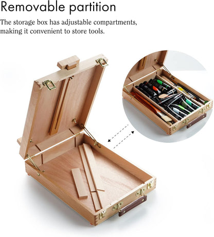 ARTIFY Adjustable Beechwood Tabletop Painting Easel, Wooden Sketch Box Easel, Desktop Artist Easel for Drawing (Easel Box)