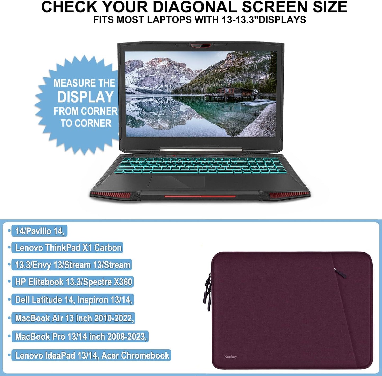 Laptop Sleeve Case 13.3 inch, Shockproof Protective Computer Cover with Accessories Pocket, Portable Laptop Bag Compatible with MacBook Air/Pro 13-13.3 inch, Compatible for MacBook Pro 14 inch, Black | Shockproof