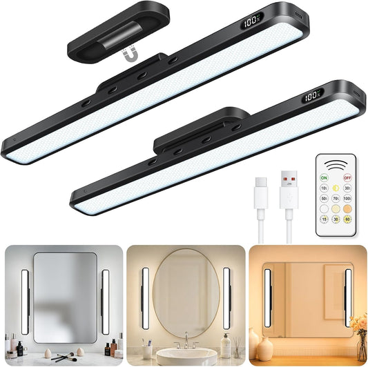 WILLED 5W Vanity Lights for Mirror with Remote Control,Magnetic Stick on Mirror Lights,Adjustable Color Temperatures Magnetic Light Bar for Mirror,Makeup Light for Bedroom, Bathroom(2 Pack)