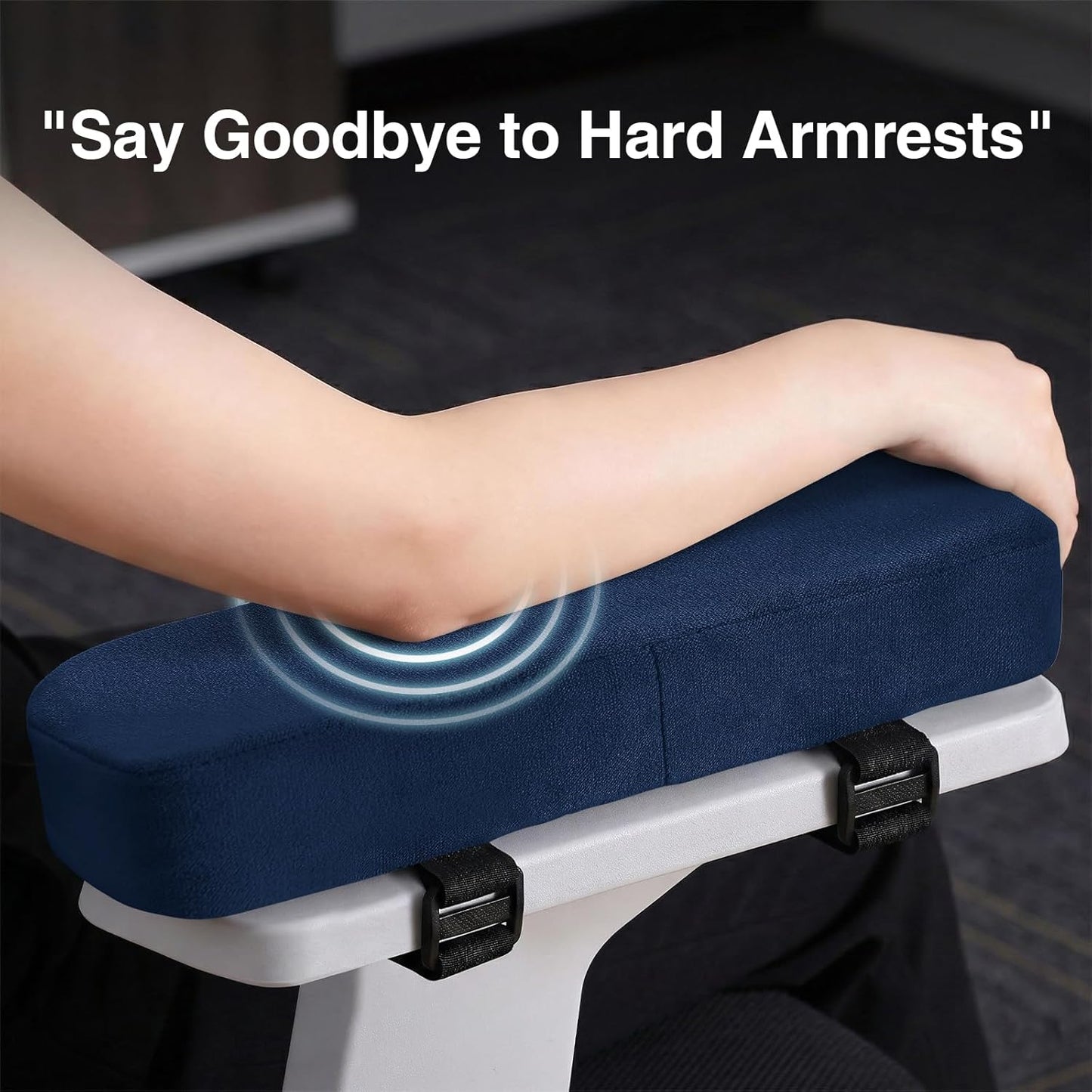 Smiry Ergonomic Office Chair Armrest Pads, Memory Foam Arm Rest Covers, Non-Slip Armrest Cushion with Adjustable Buckles and Straps, Elbow Relief for Desk, Gaming & Wheelchair (Black, Set of 2)