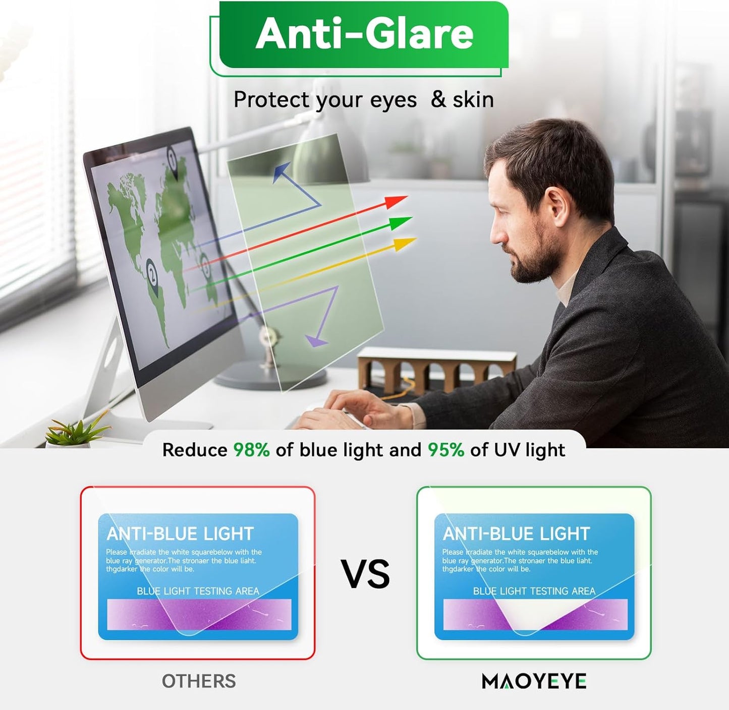[2 Pack] Magnetic Hanging 24 Inch Computer Anti Blue Light Screen Protector for 16:9 Aspect Ratio Widescreen Monitor, Eye Protection Anti-Glare Light LED PC Screen Protector, Removable 24 in Protective Film