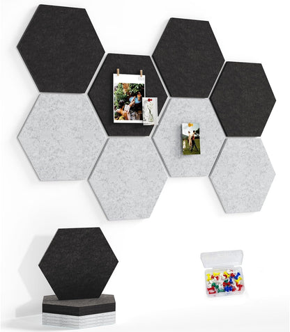 8 Pack Hexagon Felt Bulletin Board Tiles - 12" Large Thick Pin Board for Walls with 30 Push Pins, DIY Boards for Office Home School Decor, Aesthetic Hex Cork Board Alternative