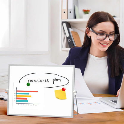 Magnetic Dry Erase White Board with Stand, 12'' x 16'' Desktop Weekly Schedule Board, 10 Markers, 4 Magnets, 1 Eraser, Double-Sided White Board Easel for Drawing School to Do List
