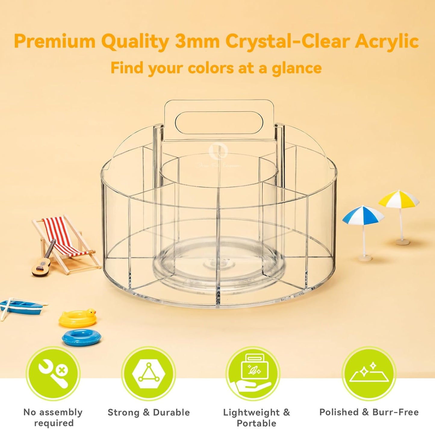 Ohuhu Acrylic Marker Organizer for Alcohol Markers, 360° Rotating Clear Acrylic Holder with Hidden Handle, 10 Compartments for Markers, Pens & Pencils, Home Classroom Office Desk Organizer