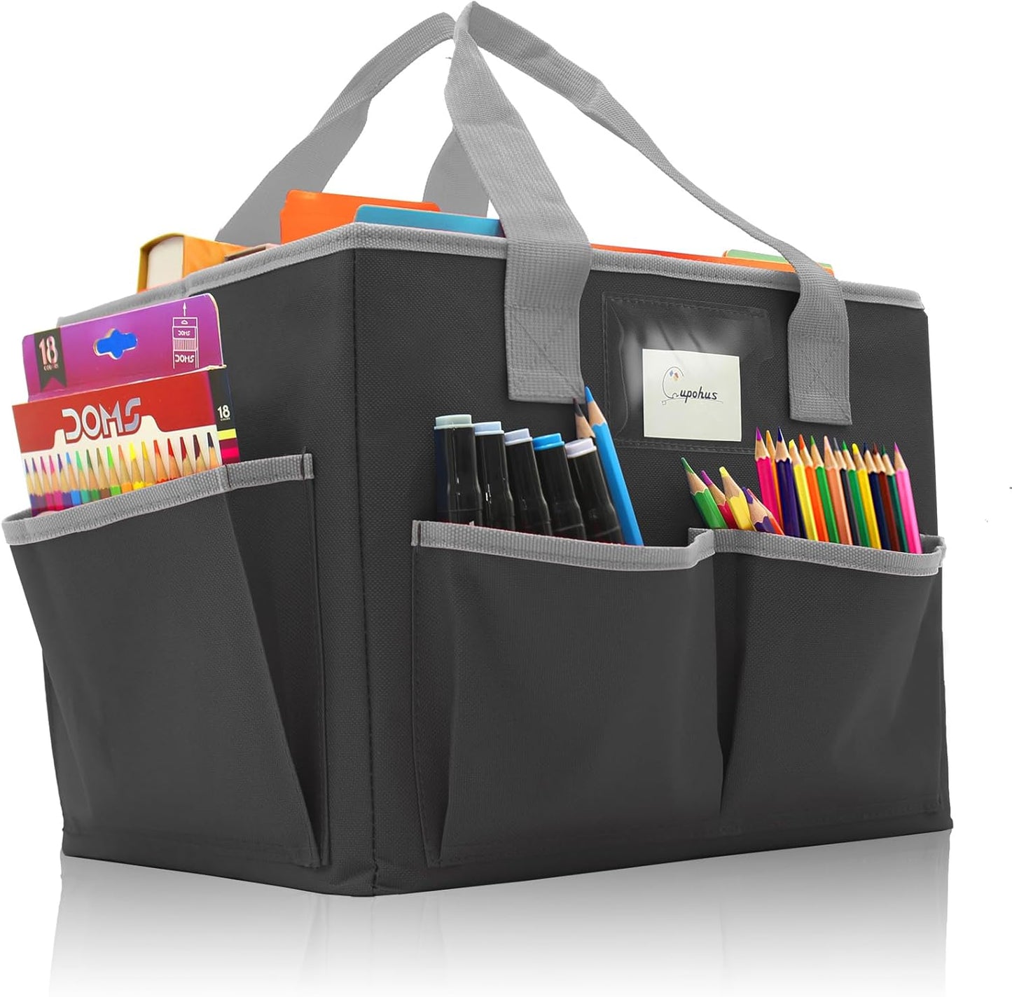 Cupohus Art Organizer Craft Storage Tote Bag with Pockets and Hadles, Oxford Fabric Carrying Caddy for Teacher, Officer, Artist, Traveler, and more – Pink