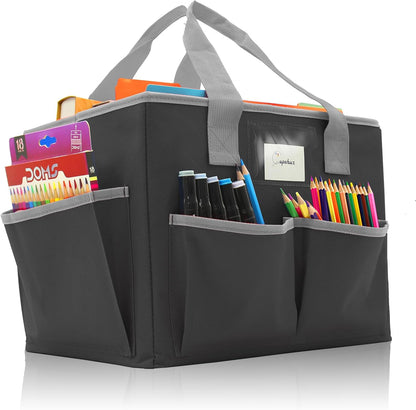 Cupohus Art Organizer Craft Storage Tote Bag with Pockets and Hadles, Oxford Fabric Carrying Caddy for Teacher, Officer, Artist, Traveler, and more – Pink