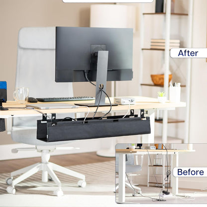 VIVO Screw-on Under Desk 16 inch Fabric Cable Management Tray, Wire Concealer, Power Strip Storage, Workspace Organization, Easy Fold Down Access, Black, DESK-AC16F-S