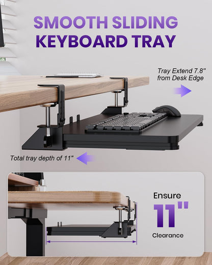 Ergonomic Mouse & Keyboard Tray Under Desk, Pull Out with Adjustable C-clamp, 20 (25.9 Including Clamps) x 11.8 Inch Slide Out Computer Keyboard Drawer Mouse Tray for Typing, Rustic Brown