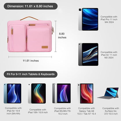 MOSISO 9-11 inch Tablet Sleeve Case for iPad A16 2025, iPad Air 11 inch M3 M2, iPad Pro 11 M4, iPad 10/9/8/7th, Galaxy Tab A9+/S9/S8/Plus 11, Side Open Carrying Bag with 4 Zipper Pockets, Black