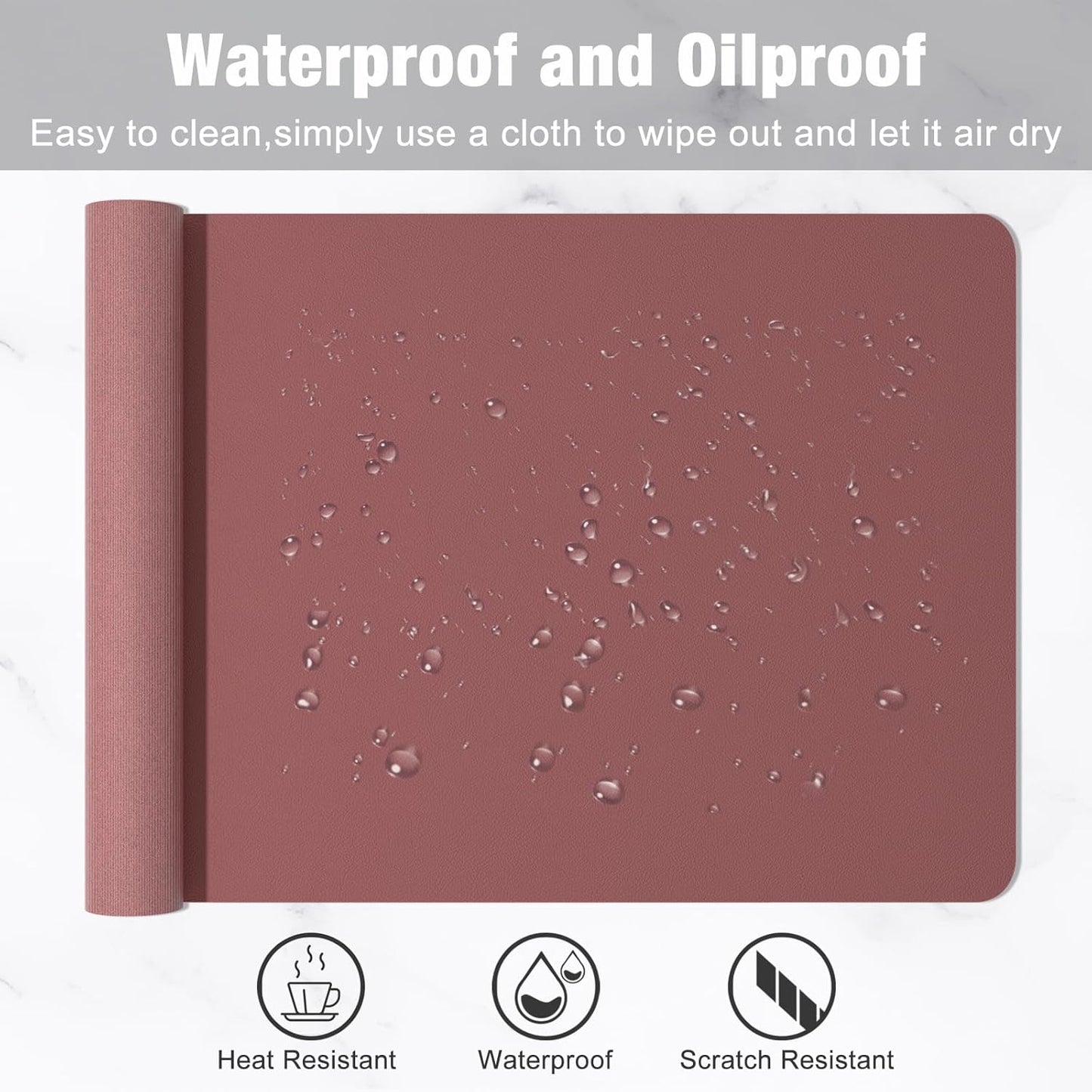Hsurbtra Desk Pad, 23.6" x 13.8" PU Leather Desk Mat, M Extended Mouse Pad, Waterproof Desktop Blotter Protector, Non-Slip Ultra Thin Small Laptop Keyboard Writing Mat for Office Home, Pink