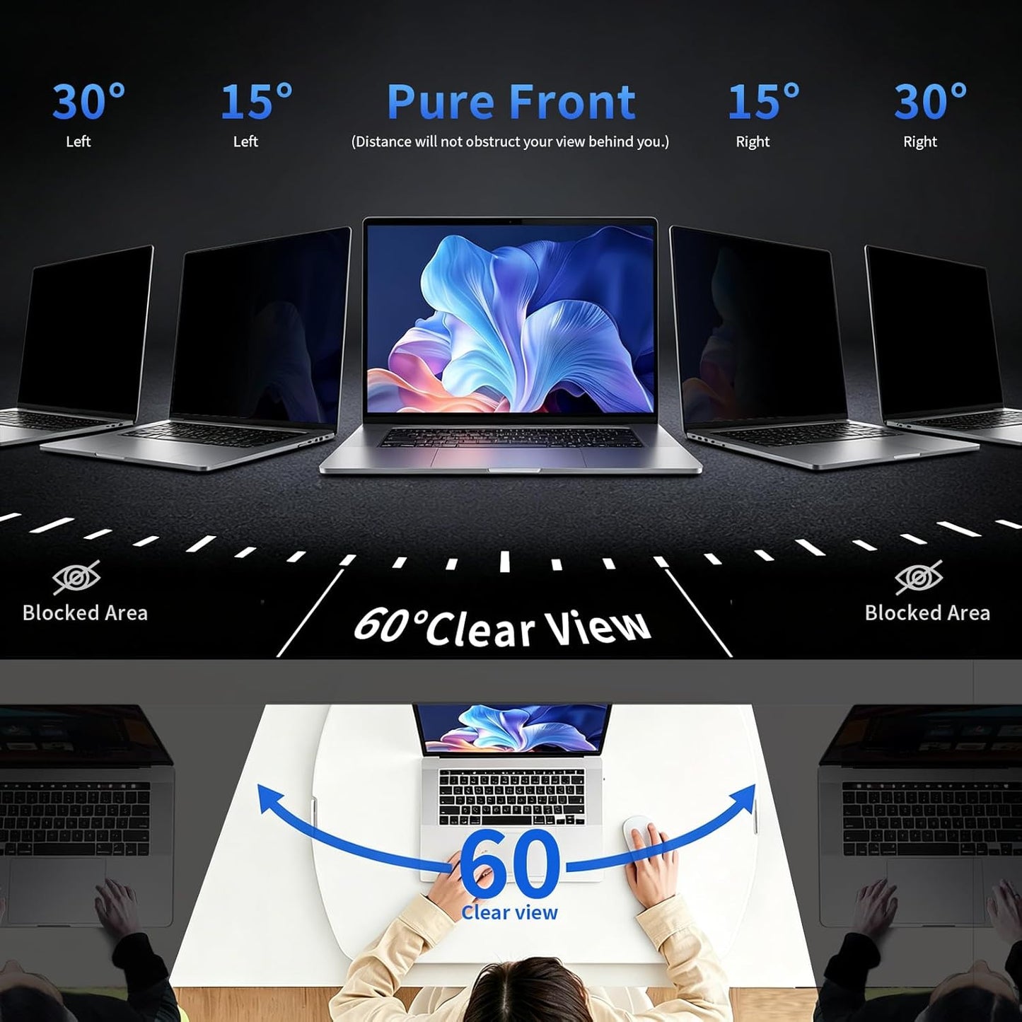2 Pack- 27 Inch Curved Computer Privacy Screen Filter for 16:9 Widescreen Computer Screen Protector Computer Screen Privacy Shield Anti Glare and Blue Light