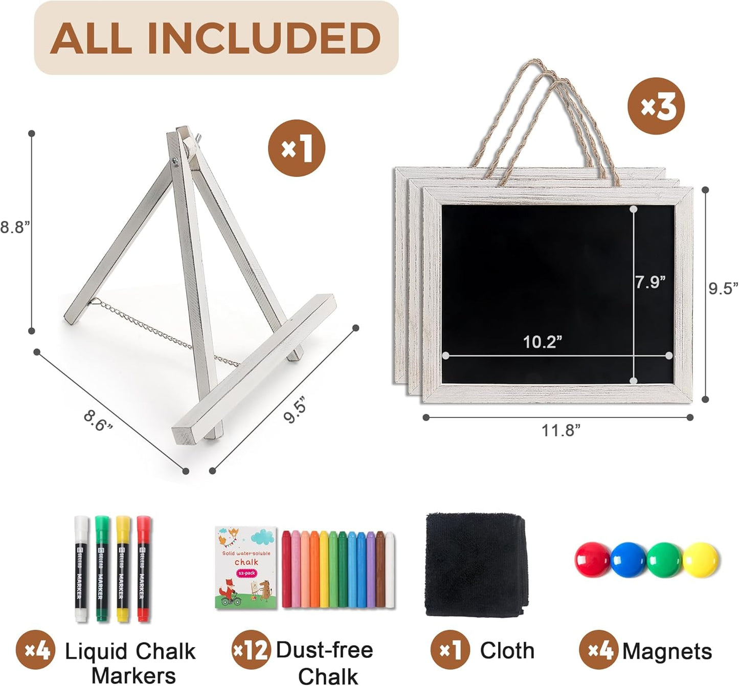 SELEAD 100% Real Wood Frame Magnetic Chalkboard with Stand - 10x12 Inch Small Tabletop/Hanging Chalk Board Words Sign Board, Message Menu Board for Cafe, Business, Wedding - Vintage White
