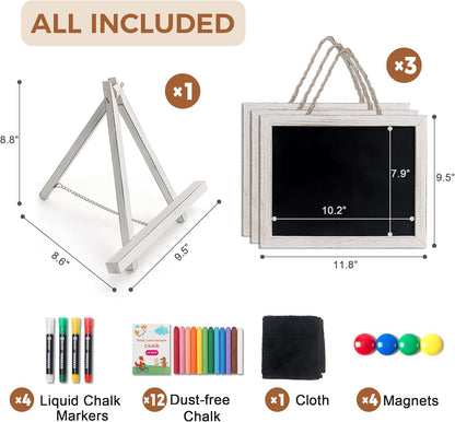 SELEAD 100% Real Wood Frame Magnetic Chalkboard with Stand - 10x12 Inch Small Tabletop/Hanging Chalk Board Words Sign Board, Message Menu Board for Cafe, Business, Wedding - Vintage White