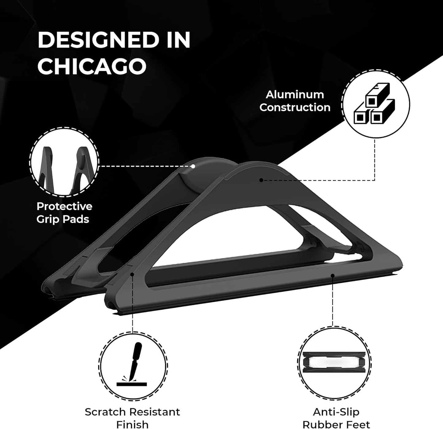 HumanCentric Vertical Laptop Stand for Desks in Matte Black, Upright Adjustable Holder to Dock Apple MacBook Stand, and Other Laptops to Organize Work & Home Office, Automatic Grip