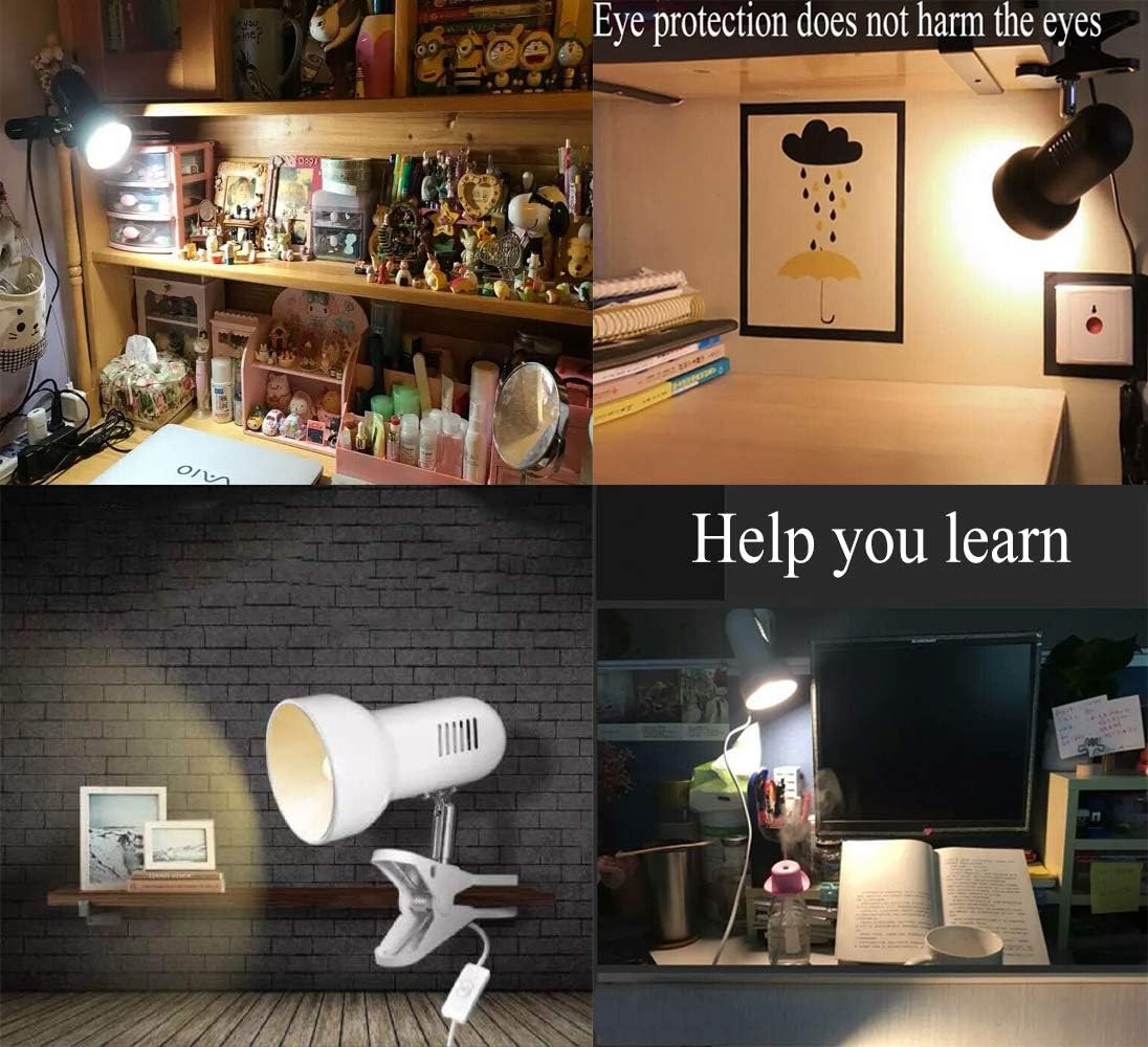 RONG&LAN Clip lamp,360° Rotation Clip on Lamp Portable Book Reading Light,Clamp on Desk/Table/Bunk Bed/Cupboard Home Lighting, (Desk lamp,Seven Colors for Your Choice) (White,2)