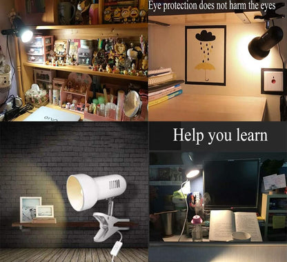 RONG&LAN Clip lamp,360° Rotation Clip on Lamp Portable Book Reading Light,Clamp on Desk/Table/Bunk Bed/Cupboard Home Lighting, (Desk lamp,Seven Colors for Your Choice) (White,2)