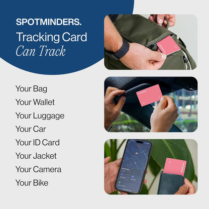 SPOTMINDERS Apple MFi Certified Wallet Tracker PRO for Travel Credit Card Design Works with Apple Find My IP68 Waterproof Rechargeable Tracking Card for Wallet Luggage Passport 0.07in Slim Item Finder