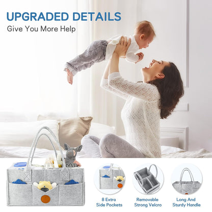 Maliton Baby Diaper Caddy Organizer for Changing Table, Nursery Storage Bin Basket with Handle, Felt Diaper Organizer Suitable for Indoor Outdoor (Khaki)